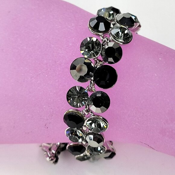 Black and Grey Crystal Rhinestone STATEMENT Bracelet - Picture 6 of 7